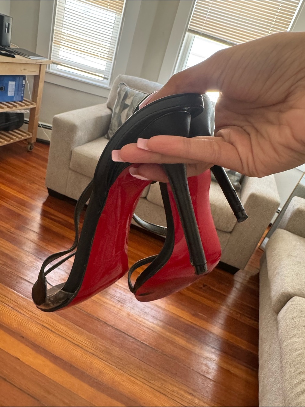 Christian Louboutin Black Strappy Heels with Signature Red Sole